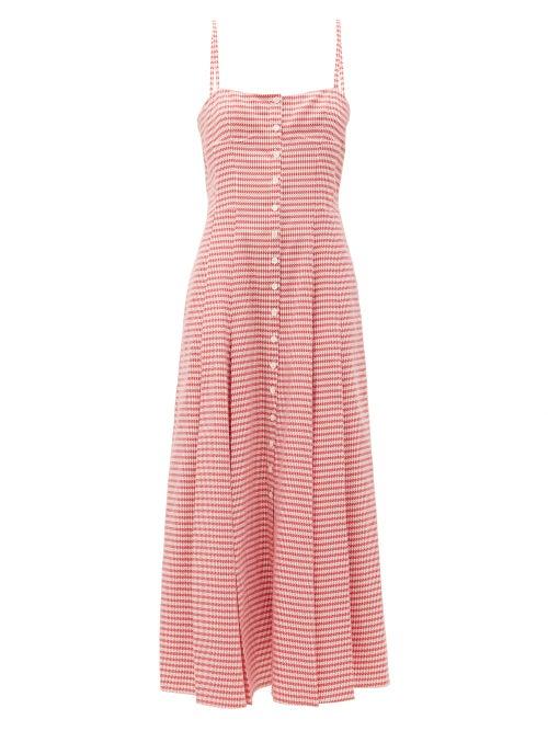 Matchesfashion.com Gabriela Hearst - Prudence Houndstooth Cotton Dress - Womens - Red White