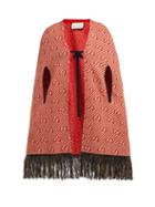 Matchesfashion.com Gucci - Fringed Gg Jacquard Wool Cape - Womens - Red