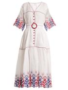 Matchesfashion.com Gl Hrgel - Belted Embroidered Linen Dress - Womens - White