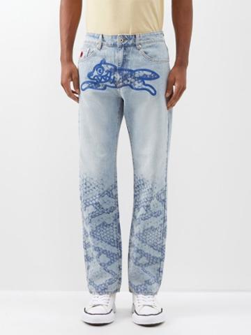 Icecream - Running Dog Snakeskin-print Jeans - Mens - Light Blue