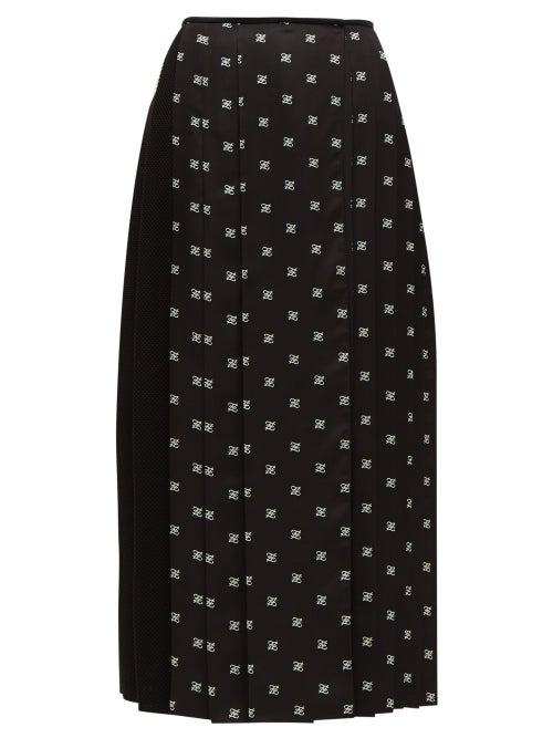 Matchesfashion.com Fendi - Ff Print Silk Twill Pleated Skirt - Womens - Black White