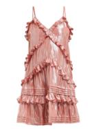 Matchesfashion.com Rebecca Taylor - Ruffled Silk Blend Lam Mini Dress - Womens - Light Pink