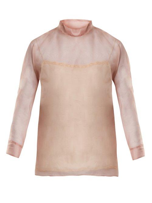 Matchesfashion.com Prada - High Neck Silk Organza Blouse - Womens - Light Pink