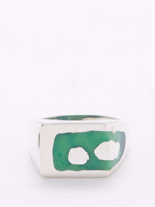 Ellie Mercer - Two Island Sterling-silver & Resin Ring - Mens - Green
