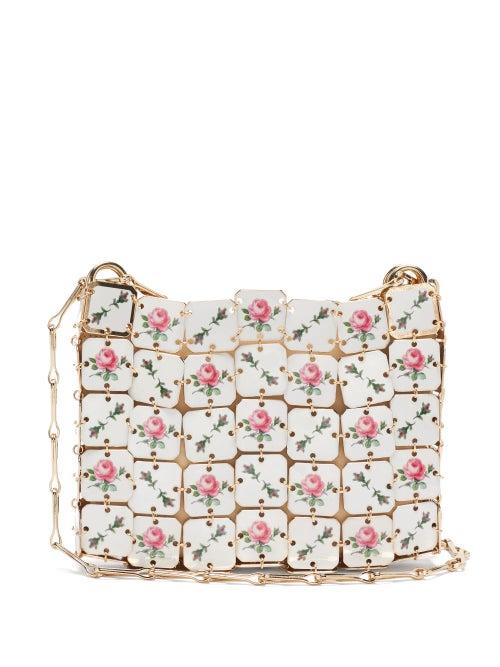 Matchesfashion.com Paco Rabanne - Nano Floral-print Porcelain-effect Chainmail Bag - Womens - White Multi