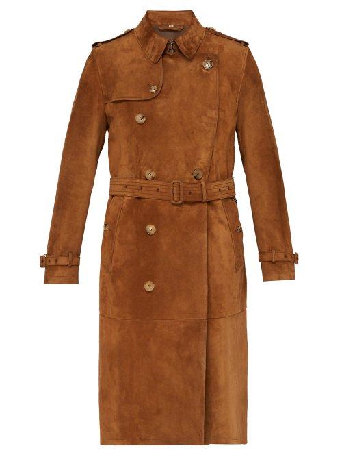 Matchesfashion.com Burberry - The Kensington Suede Trench Coat - Mens - Brown