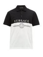 Matchesfashion.com Versace - Logo Print Cotton Pique Polo Shirt - Mens - White Black