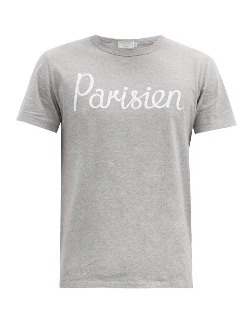 Matchesfashion.com Maison Kitsun - Parisien-print Cotton-jersey T-shirt - Mens - Grey