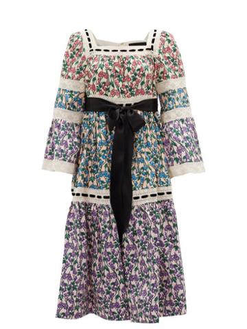 Matchesfashion.com Marc Jacobs Runway - Tiered Floral-print Cotton-poplin Midi Dress - Womens - Multi
