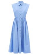 Co - Exaggerated-shoulder Cotton-blend Dress - Womens - Blue