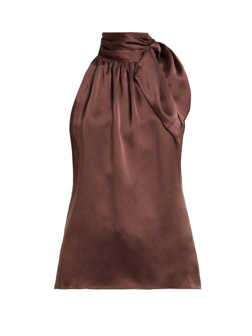 Matchesfashion.com Zimmermann - Tie Neck Satin Tank Top - Womens - Brown