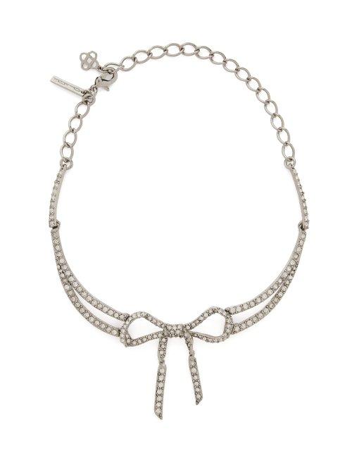 Matchesfashion.com Oscar De La Renta - Bow Crystal Embellished Necklace - Womens - Silver
