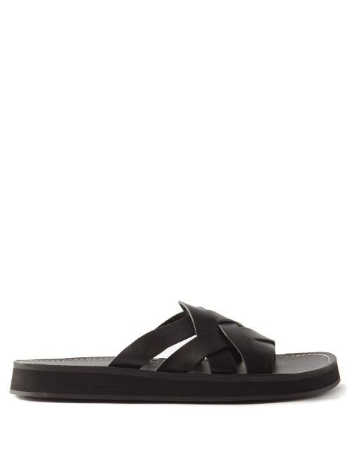 Hereu - Espol Woven Leather Slides - Womens - Black