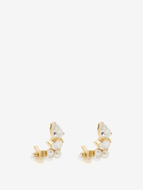 Completedworks - Freshwater Pearl & 14kt Gold-plated Hoop Earrings - Womens - Crystal
