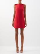 Valentino - Bow-appliqu Wool-blend Crepe Mini Dress - Womens - Red