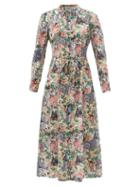 Matchesfashion.com Saloni - Vanessa Floral Ceramic-print Silk Midi Shirt Dress - Womens - Pink Multi