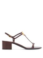 Matchesfashion.com Valentino Garavani - V-logo Block-heel Leather Sandals - Womens - Burgundy