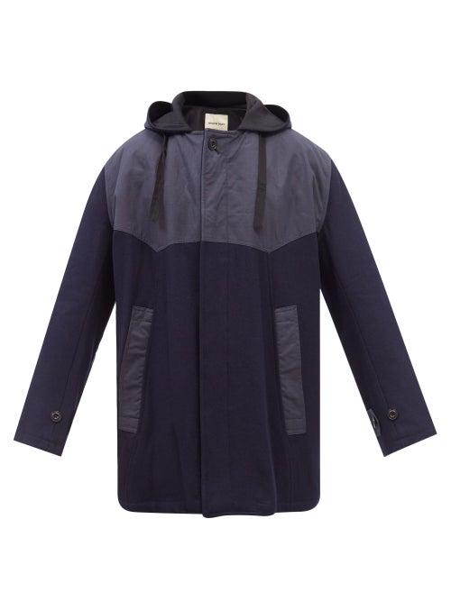 Nicholas Daley - Panelled Hooded Ripstop And Wool-felt Parka - Mens - Navy