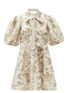 Matchesfashion.com Zimmermann - Puff-sleeve Bird-print Linen Mini Dress - Womens - White Print