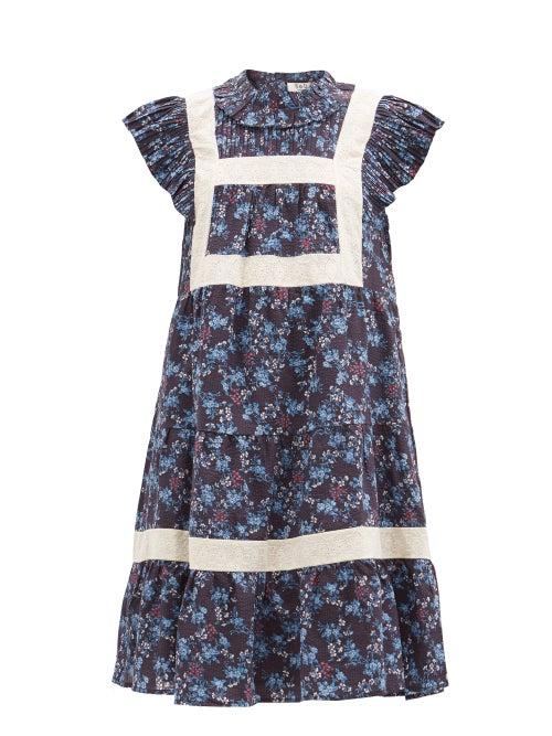 Sea - Till Floral-print Flutter-sleeve Cotton Dress - Womens - Blue Multi
