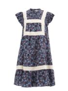 Sea - Till Floral-print Flutter-sleeve Cotton Dress - Womens - Blue Multi