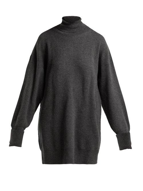 Matchesfashion.com Maison Margiela - Oversized Elbow Patch Wool Roll Neck Sweater - Womens - Dark Grey