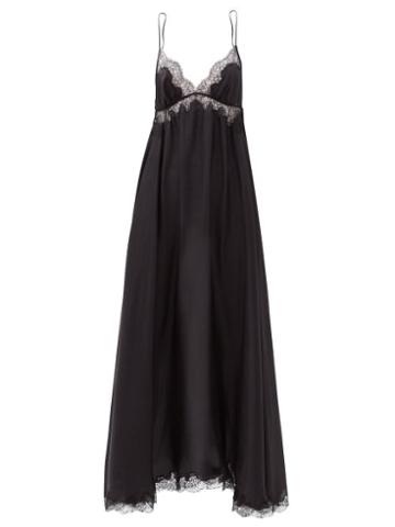 Ladies Lingerie Carine Gilson - Lace-trimmed Silk-georgette Long Slip Dress - Womens - Black