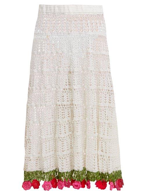 Matchesfashion.com My Beachy Side - Carmen Crocheted Cotton Midi Skirt - Womens - White Multi
