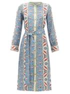 Matchesfashion.com D'ascoli - Smyrna Thistle Print Silk Faille Shirtdress - Womens - Blue