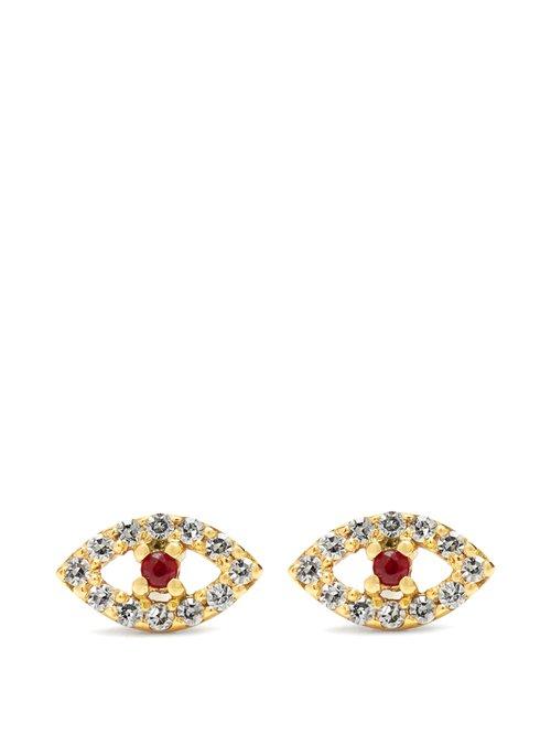 Matchesfashion.com Ileana Makri - Diamond, Ruby & Rose Gold Earring - Womens - Gold