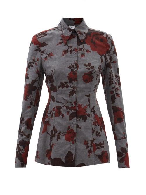 Erdem - Bella Fonteyn Floral-print Cotton-poplin Shirt - Womens - Grey