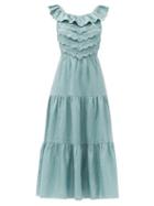 Matchesfashion.com Sea - Shannon Scalloped Open-back Cotton Dress - Womens - Blue