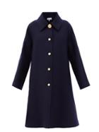 Matchesfashion.com Loewe - Buttoned Wool-blend Single-breasted Coat - Womens - Navy