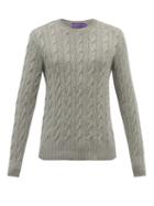 Mens Rtw Ralph Lauren Purple Label - Crew-neck Cable-knit Cashmere Sweater - Mens - Grey