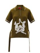 Matchesfashion.com Thebe Magugu - Sisterhood Logo-intarsia Knitted Polo Shirt - Womens - Khaki