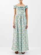Agua By Agua Bendita - Espliego Ruffled Floral-print Cotton Maxi Dress - Womens - Blue Print