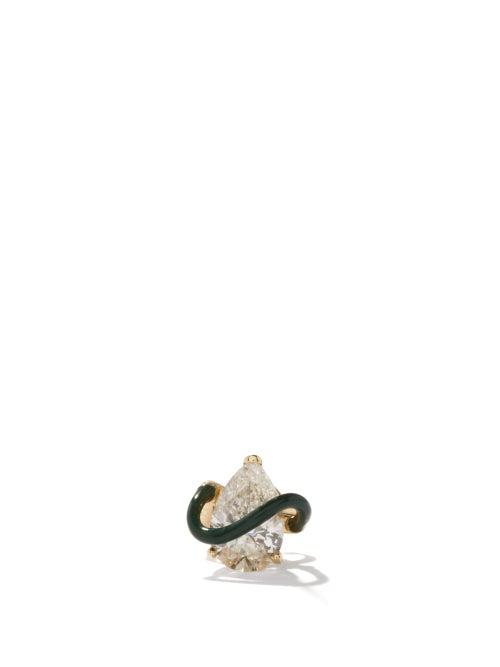Bea Bongiasca - Diamond, Enamel & 18kt Gold Single Earring - Womens - Green Gold