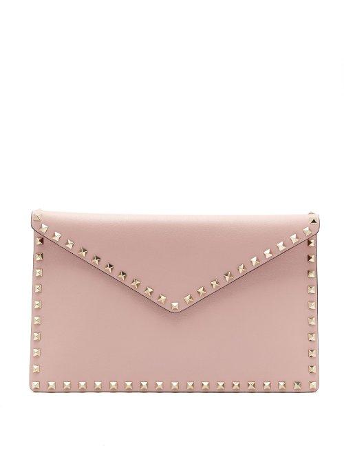 Matchesfashion.com Valentino - Rockstud Leather Envelope Clutch - Womens - Light Pink