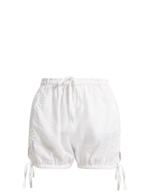 Matchesfashion.com Innika Choo - Wilma Btfiet Linen Bloomer Shorts - Womens - White