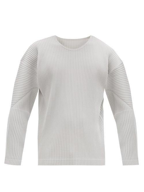 Matchesfashion.com Homme Pliss Issey Miyake - Long-sleeve Technical Pleated-jersey T-shirt - Mens - Light Grey