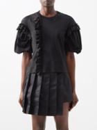Simone Rocha - Ruffled Asymmetric Cotton Top - Womens - Black
