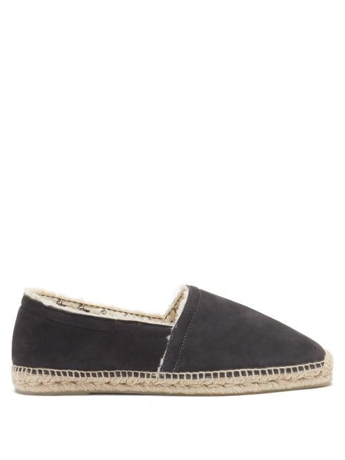 Castaer - Paulo Shearling-lined Suede And Jute Espadrilles - Mens - Dark Grey