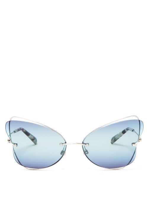 Matchesfashion.com Valentino - Butterfly Rimless Metal Sunglasses - Womens - Silver