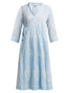 Matchesfashion.com Juliet Dunn - Embroidered Cotton Wrap Dress - Womens - Light Blue