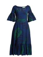 Matchesfashion.com Borgo De Nor - Carmen Palm Print Ruffled Midi Dress - Womens - Navy Print