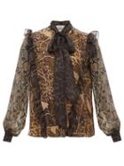 Matchesfashion.com Preen By Thornton Bregazzi - Blakely Leopard And Snake Print Pussy Bow Blouse - Womens - Leopard