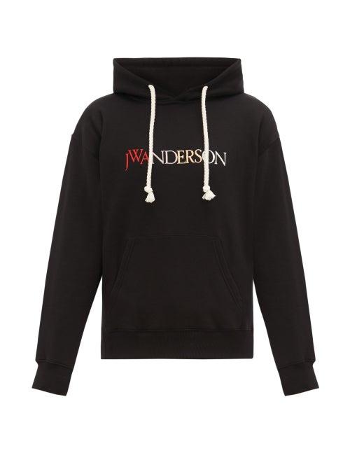Matchesfashion.com Jw Anderson - Hooded Logo-embroidered Cotton-jersey Sweatshirt - Mens - Black