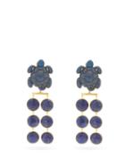 Matchesfashion.com Begum Khan - Caretta Mustique 24kt Gold-plated Clip Earrings - Womens - Blue
