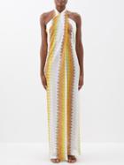 Missoni - Chevron-knit Halterneck Maxi Dress - Womens - Yellow White