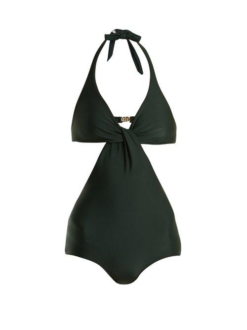 Matchesfashion.com Adriana Degreas - V Neck Cut Out Swimsuit - Womens - Dark Green
